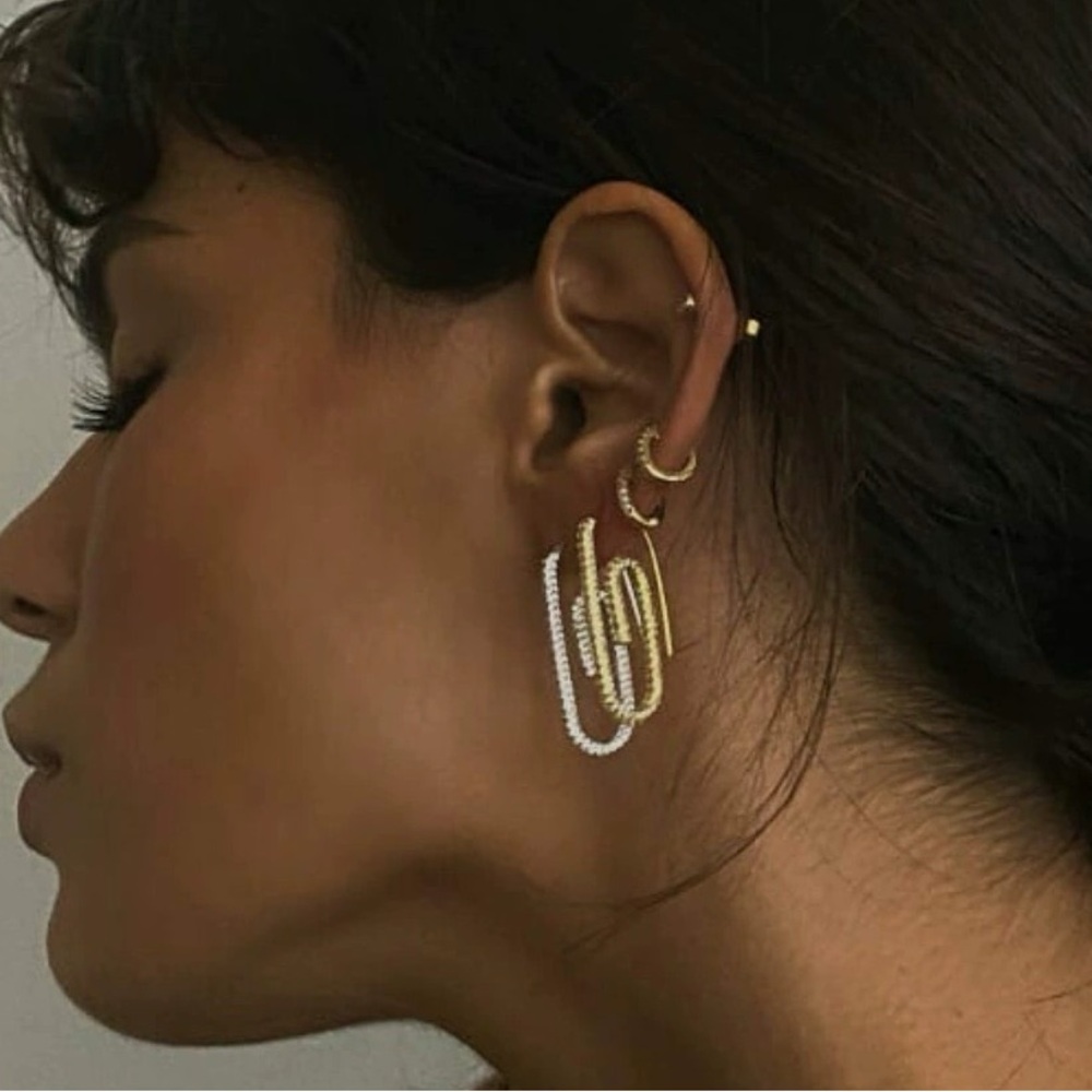 DIAMOND PAPER CLIP EARRINGs /Gold and Silver
